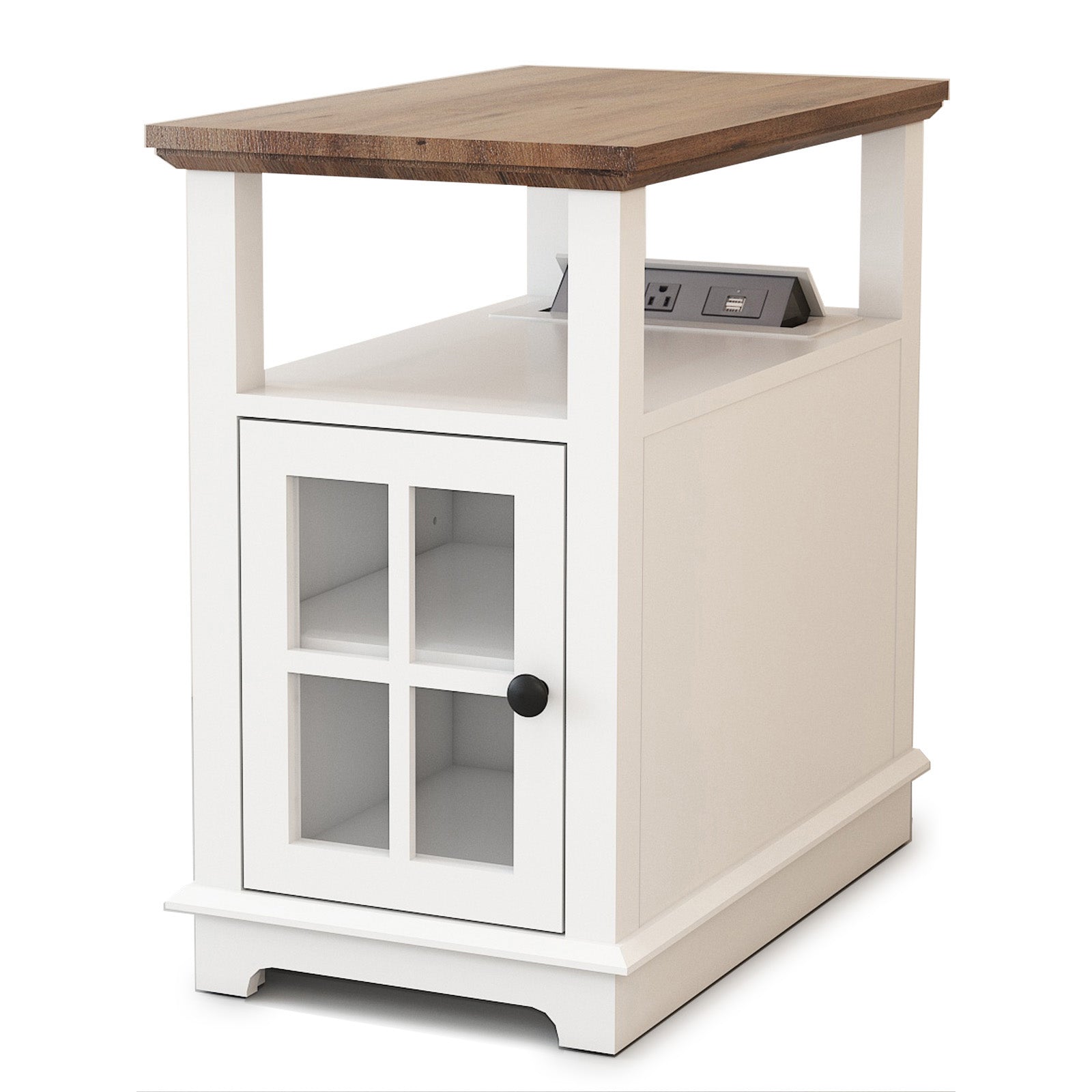 FAGAGA Accent End Side Table with Charging Station and Storage,Rectangle Nightstands with Built-in Outlets for Living Room,Bedroom,White