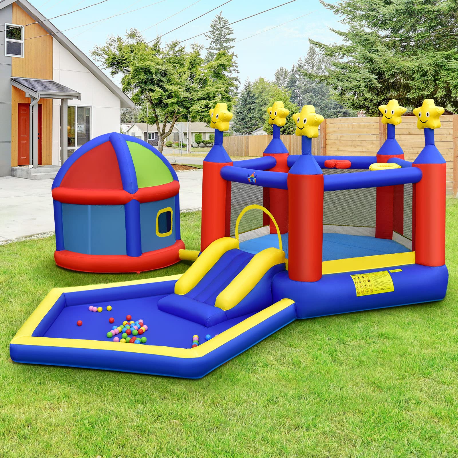 Costzon  Inflatable Bounce House with Playhouse, Star Themed Bouncy Castle