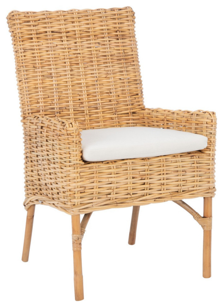 Clancy Rattan Accent Chair With Cushion Natural   Modern   Armchairs And Accent Chairs   by Virgil Stanis Design  Houzz