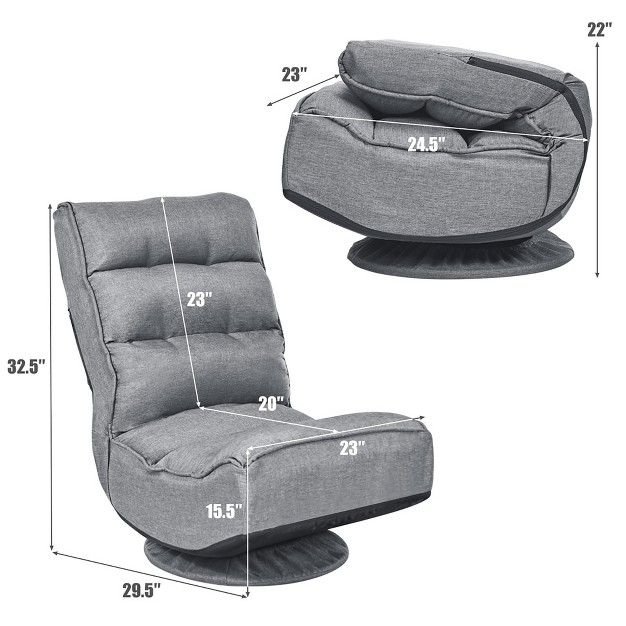 Costway Gaming Chair Fabric 6 position Folding Lazy Sofa 360 Degree Swivel Grey