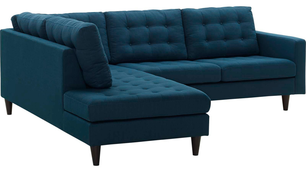 Azure Empress 2 Piece Upholstered Fabric Left Facing Bumper Sectional   Midcentury   Sectional Sofas   by Morning Design Group  Inc  Houzz