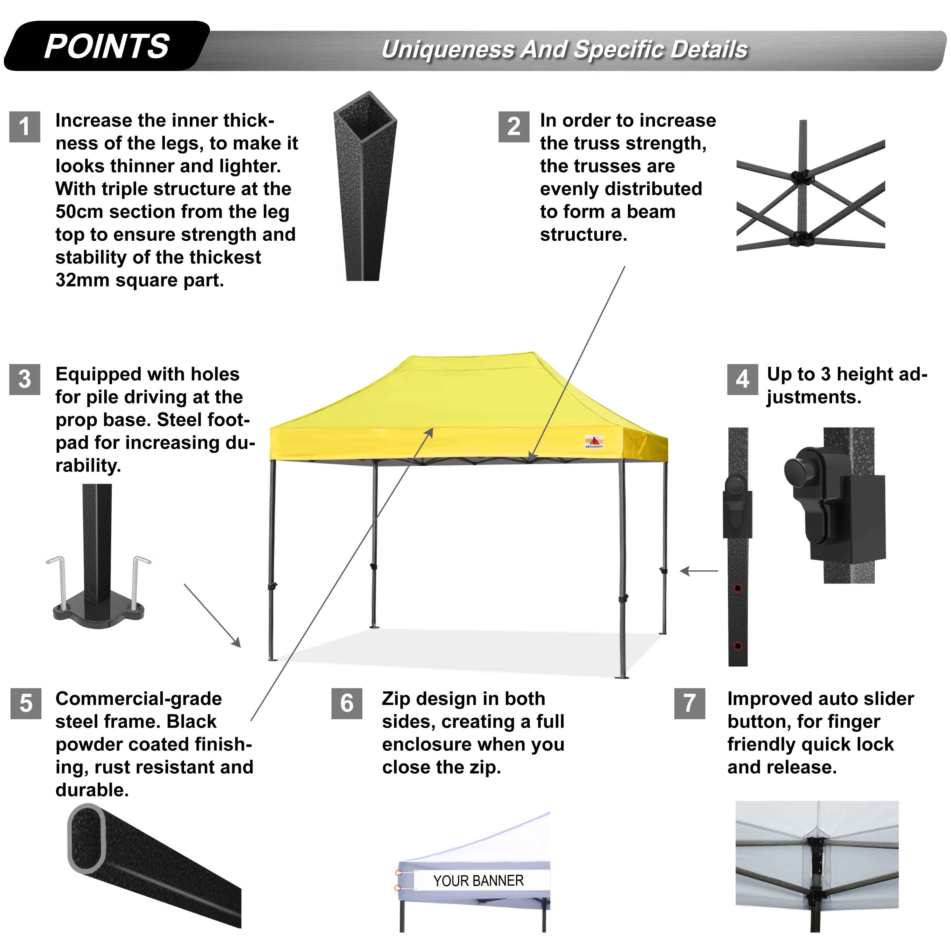 ABCCANOPY 10ft x 10ft Sturdy Instant Shelter Metal Outdoor Pop up Canopy，Yellow