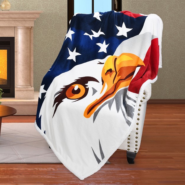 Catalonia Bald Eagle Blanket Patriotic Us Blanket American National Flag Throws Fleece Soft Warm Reversible Decro Blanket For Couch Bed