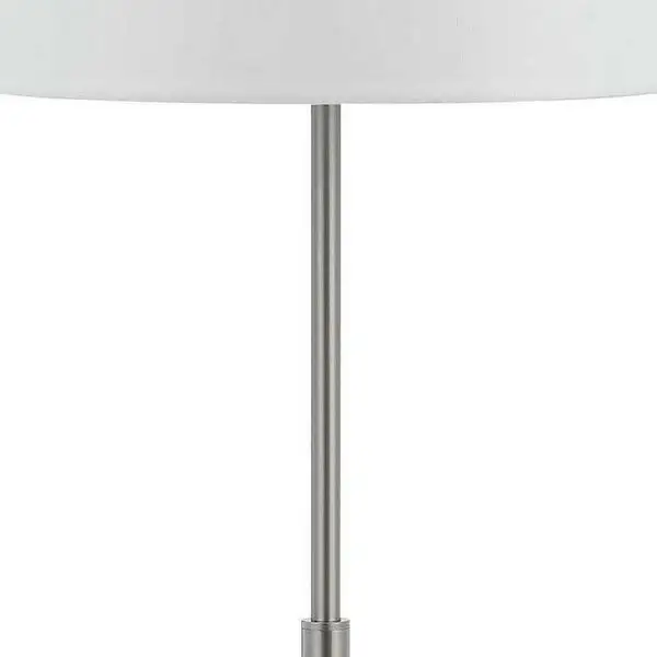 27 Inch Modern Table Lamp with Round Drum Shade， 2 Outlets， White， Chrome - 14L x 14W x 27H， in inches