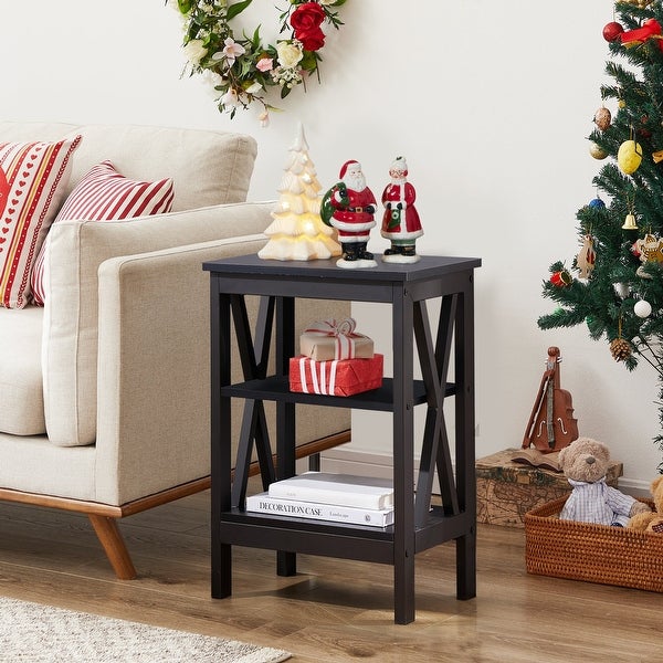 Modern End Table with 3-Tier Open Storage Shelves