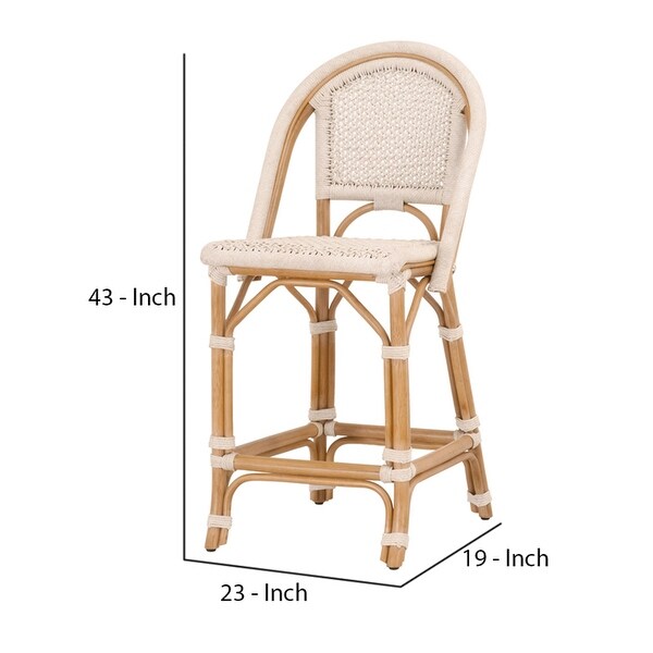 Counter Stool with Woven Seat and Curved Back， Set of 2， Offwhite