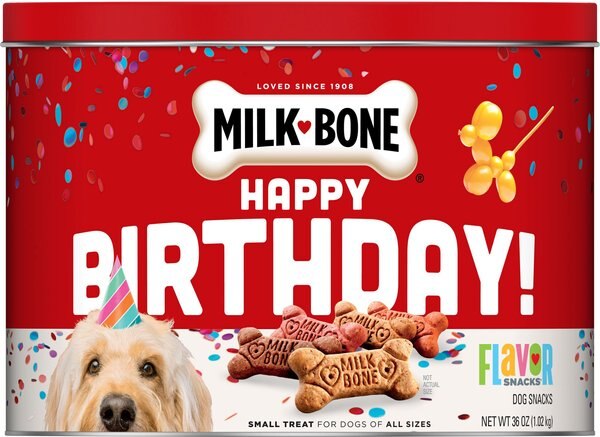 Milk-Bone Happy Birthday Flavor Snacks Small Bone Dog Treats， 36-oz tin