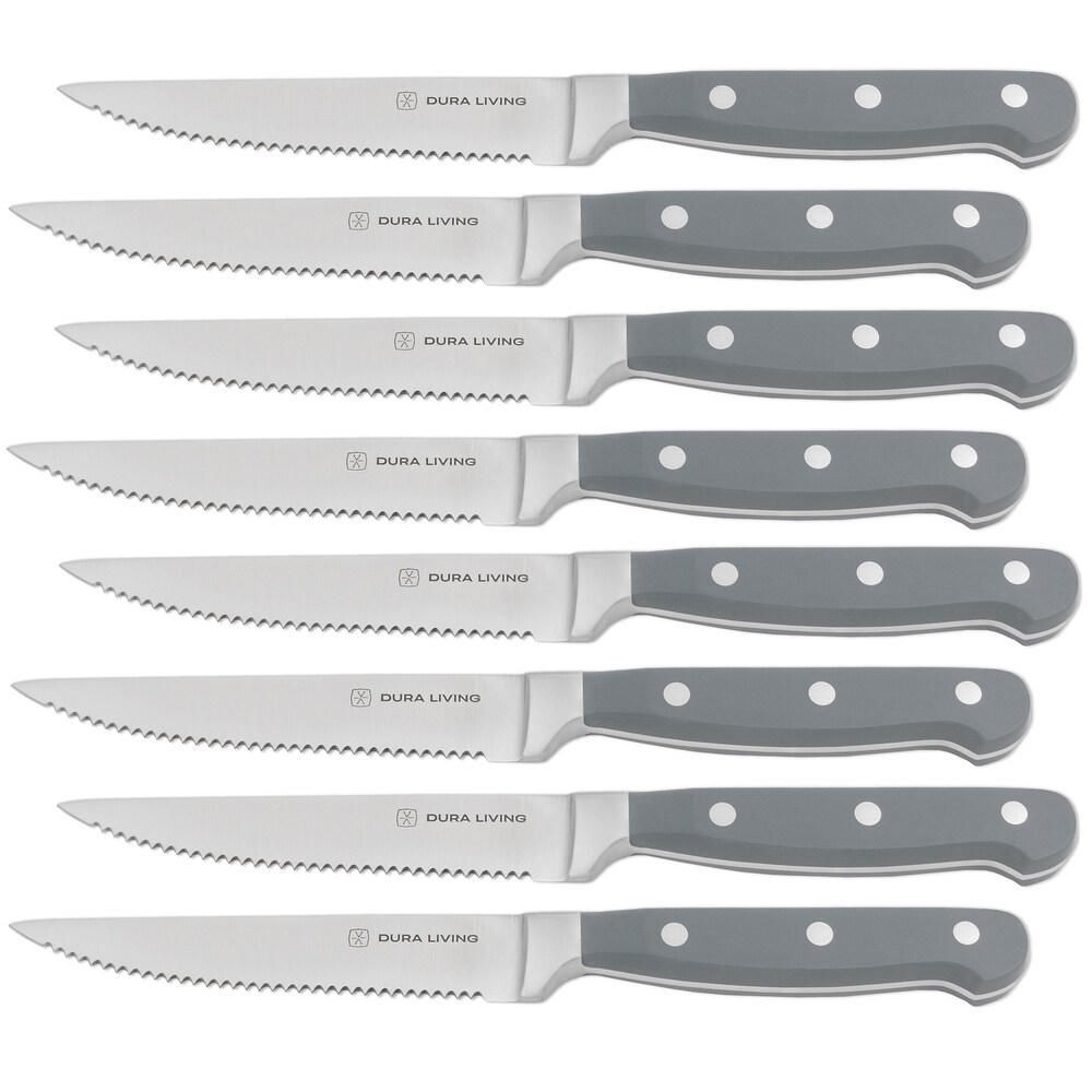 Dura Living 8 Piece Steak Knife Set   Forged High Carbon Stainless Steel Serrated steak knives