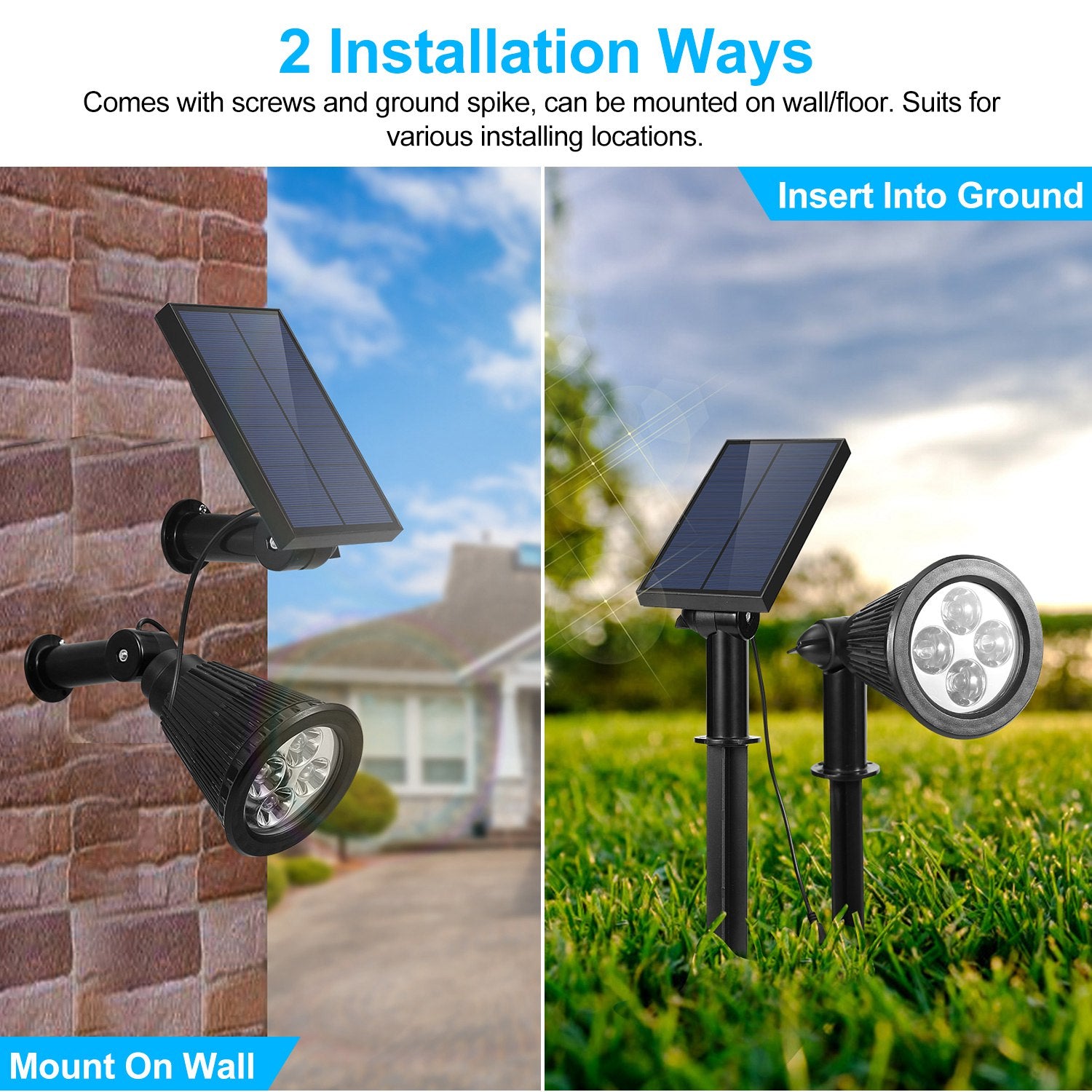 iMountek Solar Powered Spotlight Outdoor Dusk To Dawn Light Wall Path Lawn Garden Lamp Waterproof