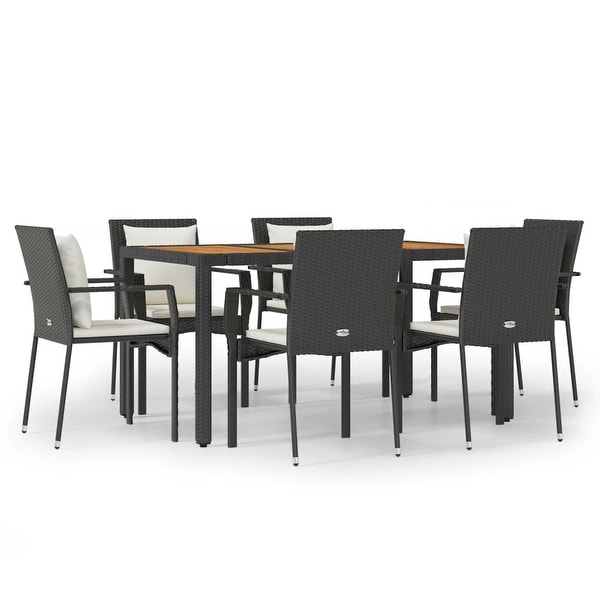 vidaXL 3 Piece Patio Dining Set with Cushions Black Poly Rattan