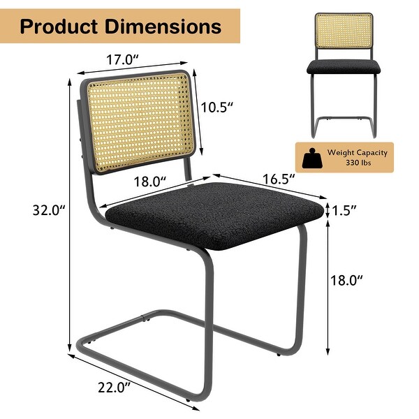 Costway Dining Chairs Set Rattan Upholstered Dining Chairs with Cane