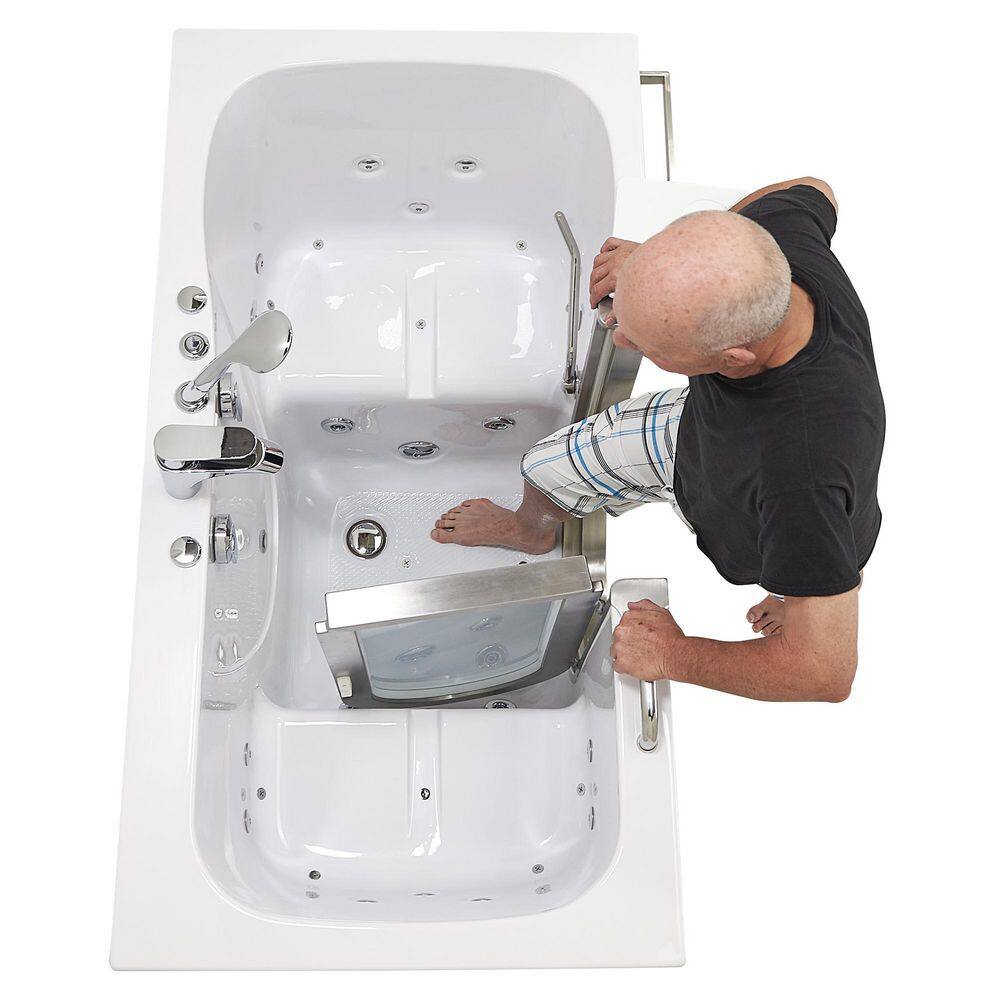 Ella Companion 2 Seat 60 in. Walk-In Whirlpool and Air Bath Bathtub in White Center Door Faucet SetCenter 2 in. Dual Drain 93085-HB