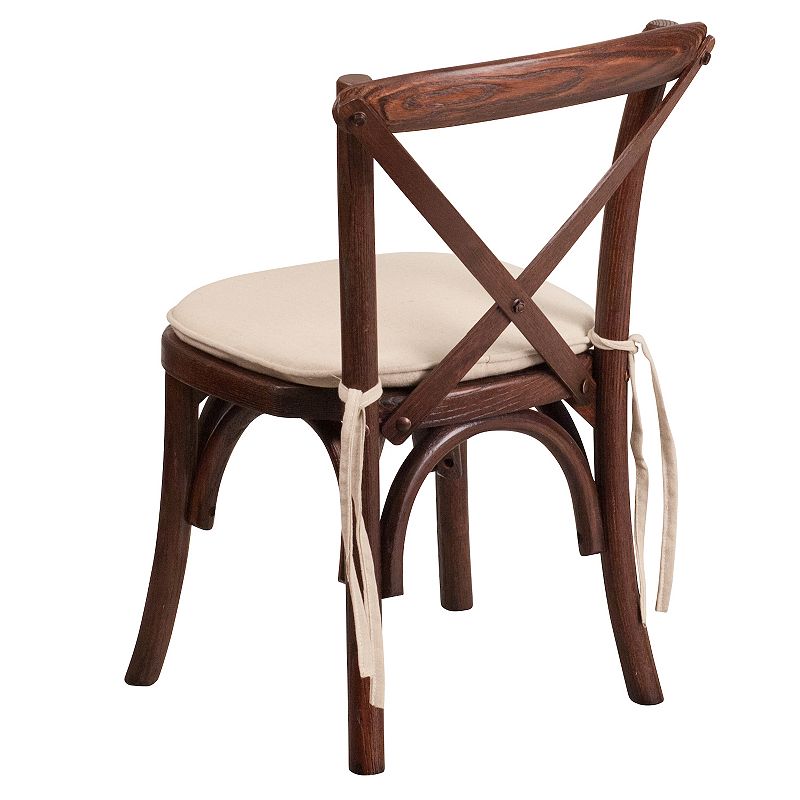 Merrick Lane Kid's Stackable Ash Wood Crossback Chair in a Mahogany Finish with Cushion and Plastic Floor Glides