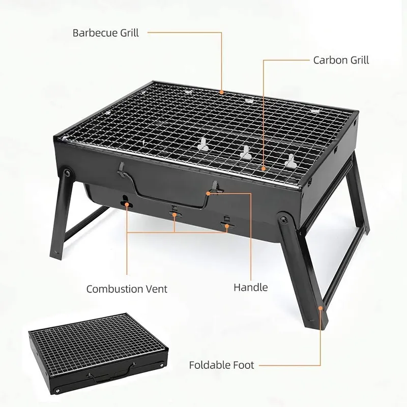 Portable Charcoal BBQ Grill Folding Kabob Grill Premium Iron Camping Grill for Outdoor Cooking Camping Hiking Picnics Garden