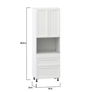 J COLLECTION Alton Painted 30 in. W x 89.5 in. H x 24 in. D in White Shaker Assembled Pantry Microwave Kitchen Cabinet with 3 Drawers DSTM3D3089.5-AT