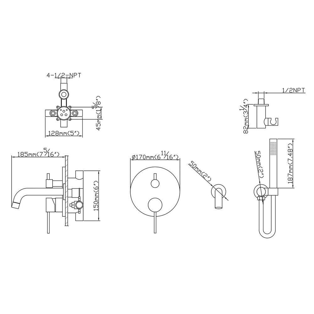 2-Spray Double Handle Settings Wall Mount Tub and Shower Faucet with Hand Shower in Matte Black (Valve Included) CTMS-LQ-858MB