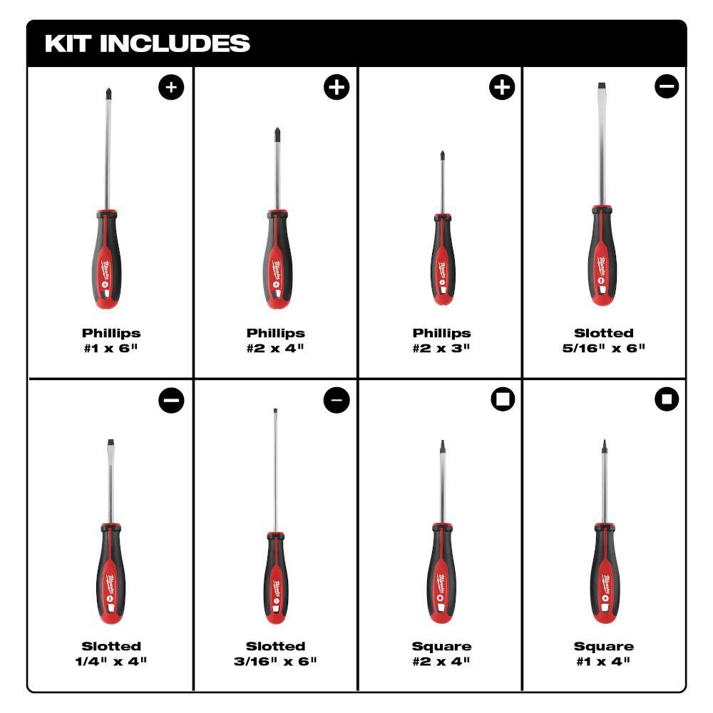 MW 4-Piece Precision Screwdriver Set with 8-Piece Screwdriver Kit with Square (12-Piece) 48-22-2604-48-22-2718