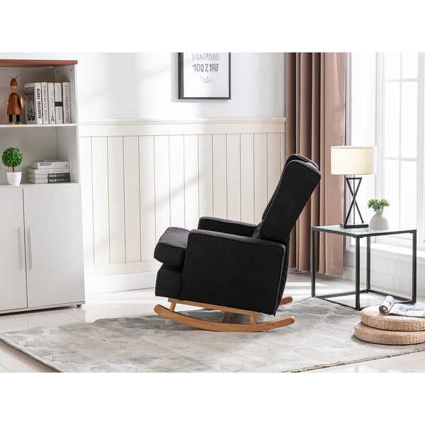 Comfortable Rocking Chair Accent Chair with Fabric Padded Seat， Living Room Square Arm Rocking Chair with Solid Wood Frame