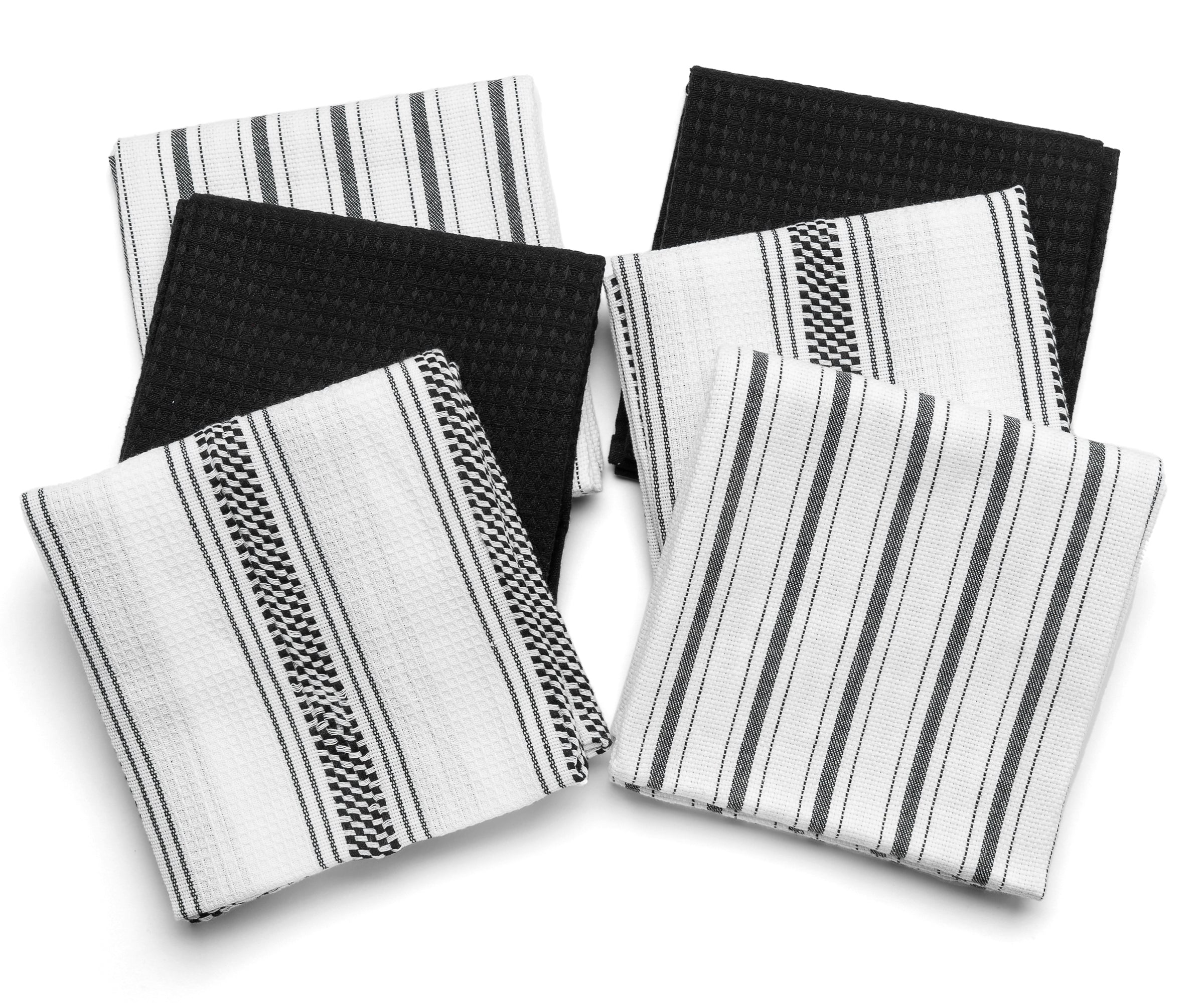 All Cotton and Linen Dish Towels - Kitchen Towels Cotton - Absorbent Tea Towels - Farmhouse Hand Towels 18 x 28 6 Pack White/Black