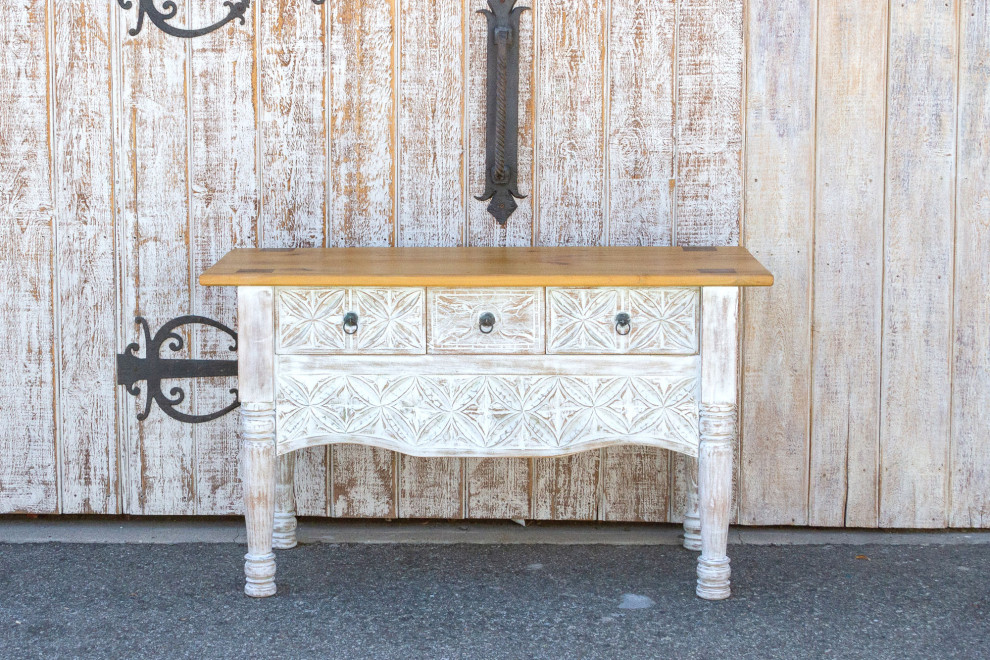 Whitewash Spanish Colonial Nahuala Console Table   French Country   Console Tables   by De cor  Houzz