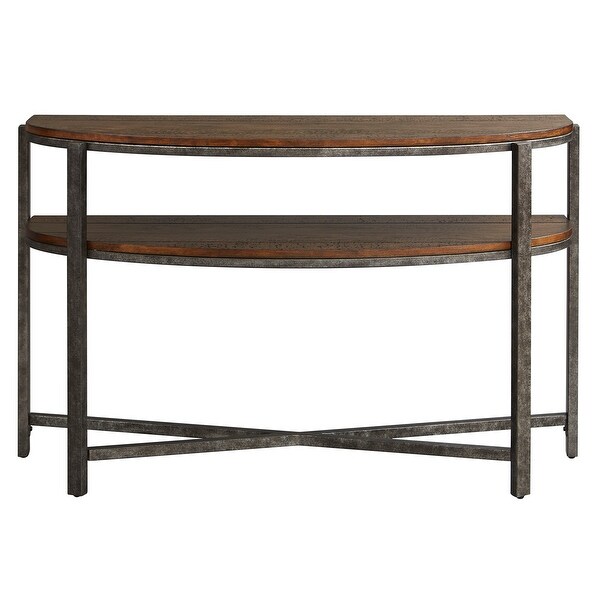 Breckinridge Mahogany Spice with Pewter Metal Demilune Sofa Table