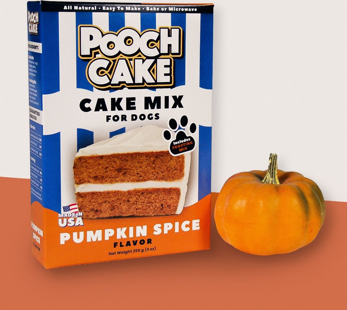 Pooch Cake Wheat-Free Pumpkin Spice Cake Mix and Frosting Dog Treat， 9-oz box