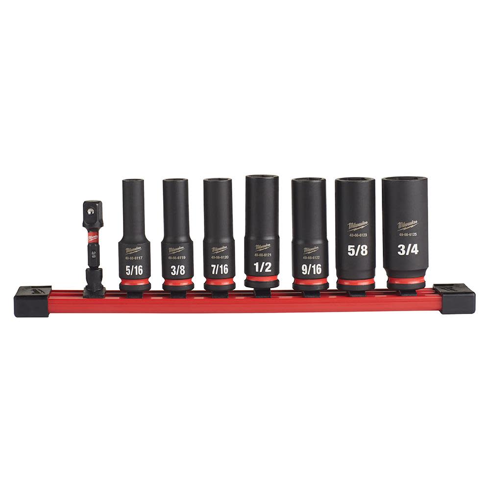 Milwaukee SHOCKWAVE™ Impact Duty™  3/8 Drive SAE Deep 6 Point Socket Set， 8pc ;