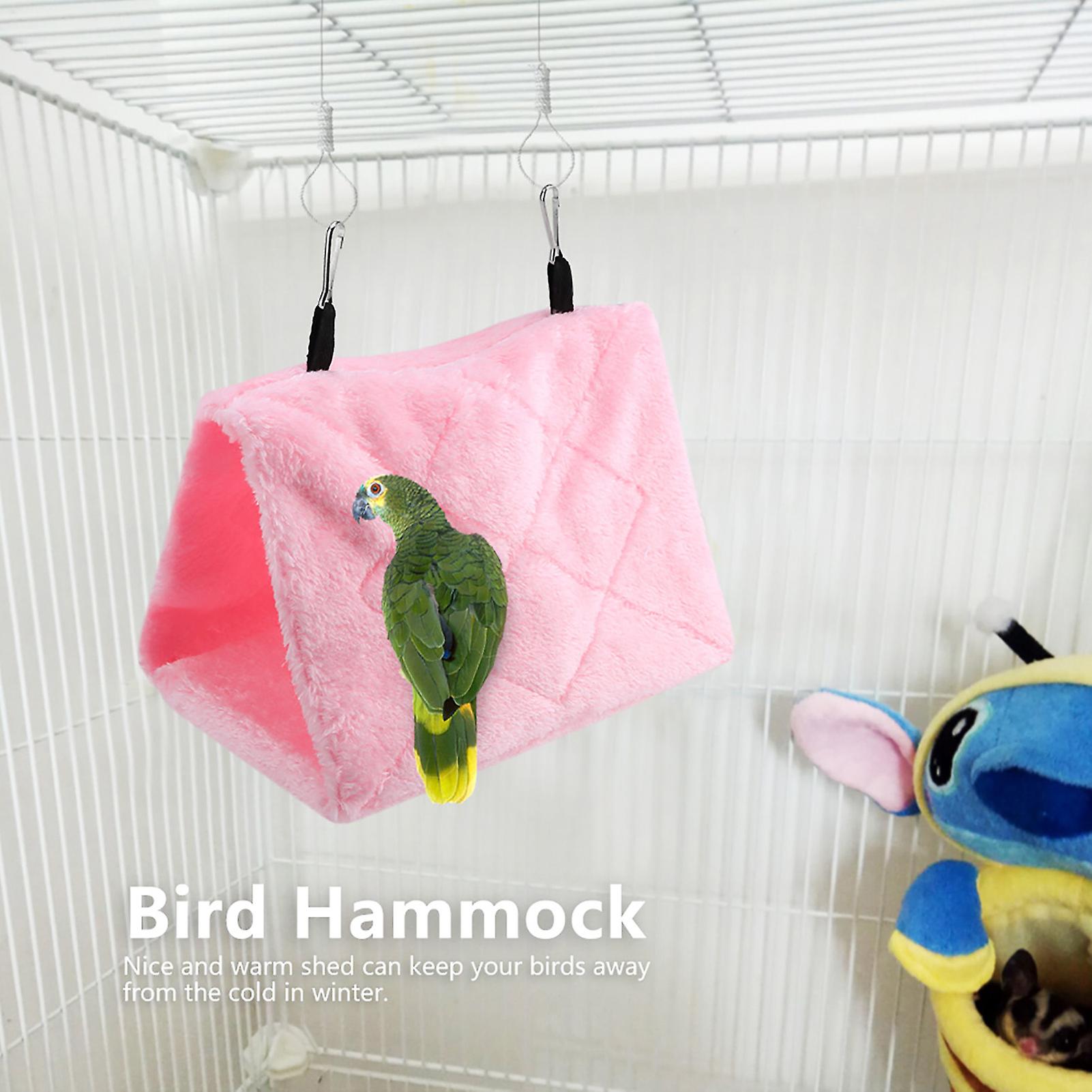 Soft Plush Hammock Hanging Cage Tent For Birds Parrot Winter Warm Bed Pet Toy (pink S)