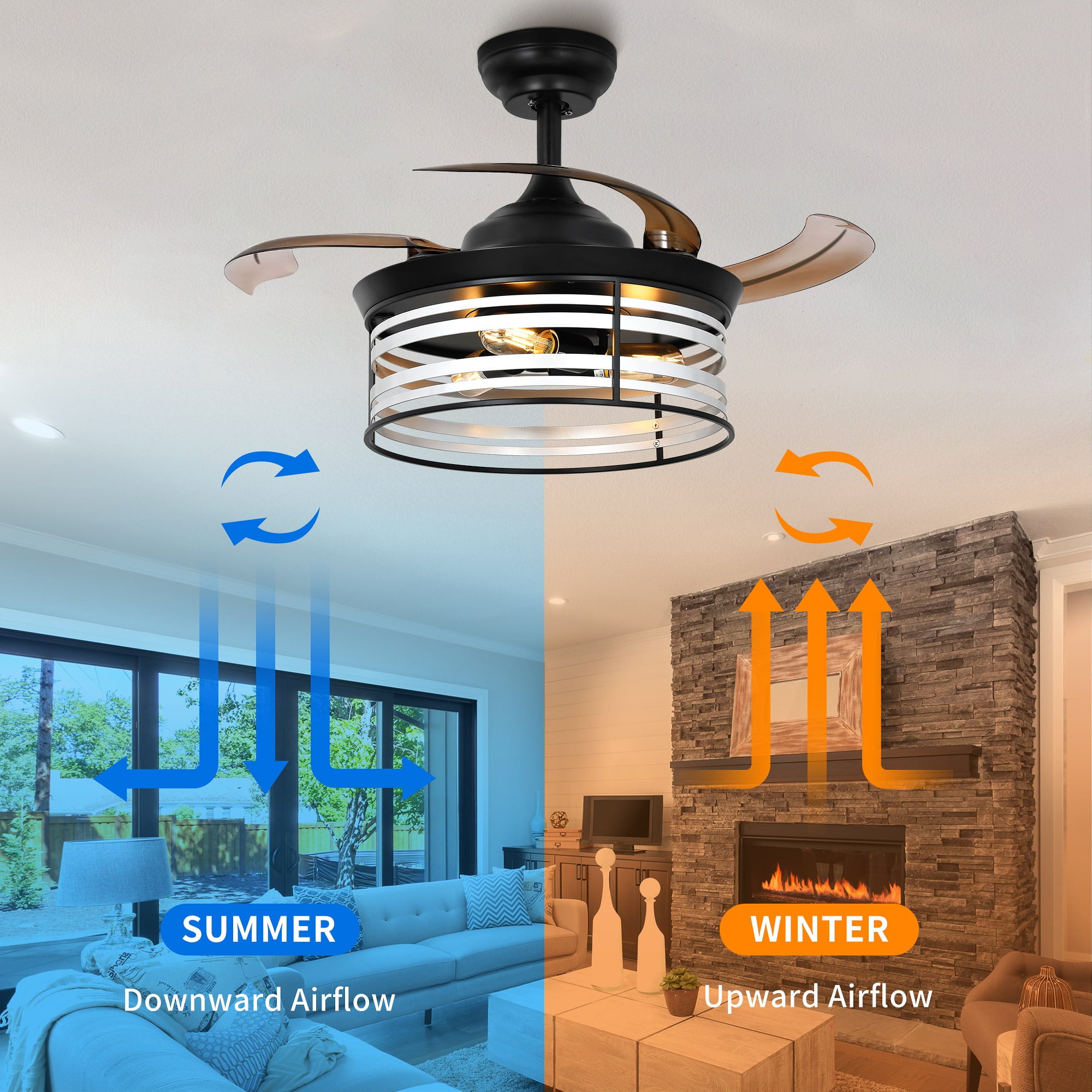 YITAHOME Chandelier Ceiling Fan with Remote， 52 Inch Crystal Fan Light， Indoor Fan Ceiling with 6 Speed， Silent Reversible Motor， Dual-Sided Blades， Timer， Balance Kit - Silver