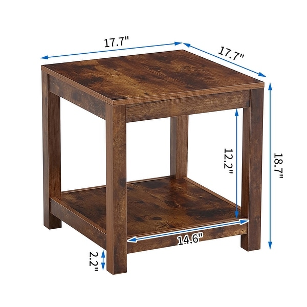 Modern Simple Side Table，Wooden 2-tier End Table with storage shelve