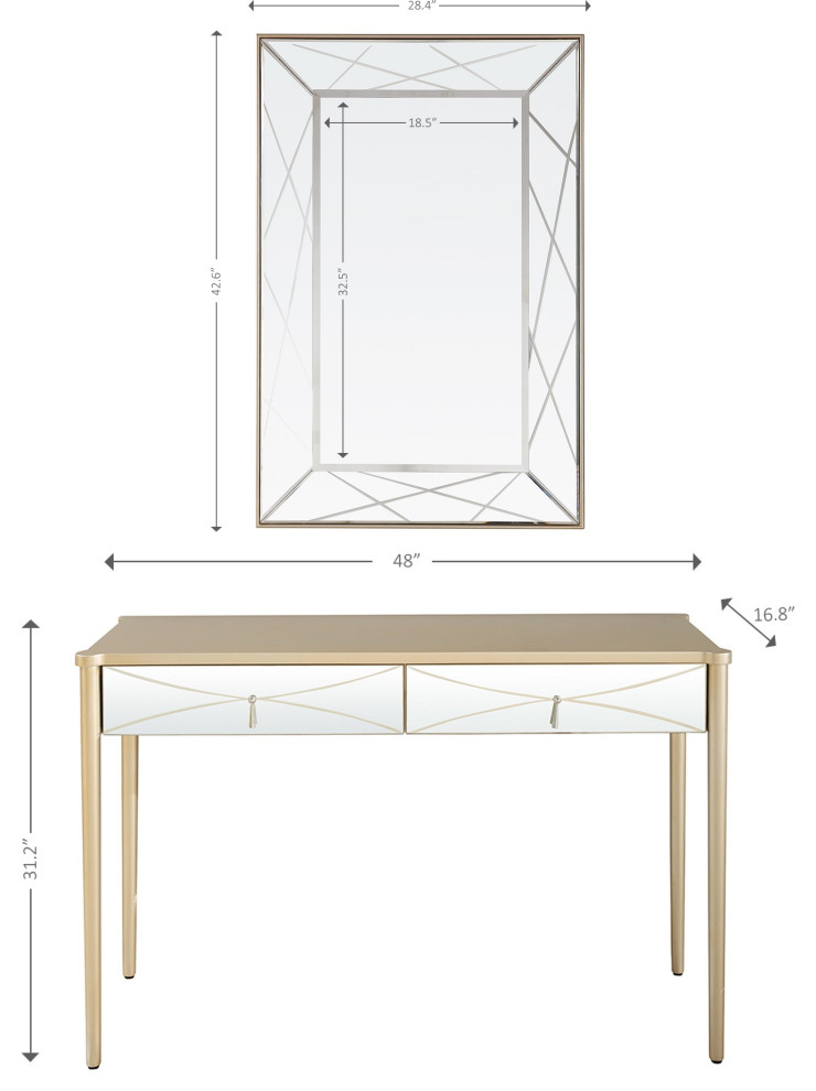 Champagne Finish Mirror and Console Table   Midcentury   Console Tables   by UStradeENT LLC  Houzz