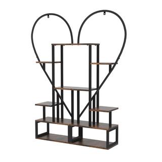 AESOME 53.7 in. x 17.7 in. x 9.5 in. Indoor Metal Plant Stand Half Heart Shaped Ladder Rack with Wooden Shelf 6-Tier (2-Pack) HJ1241S