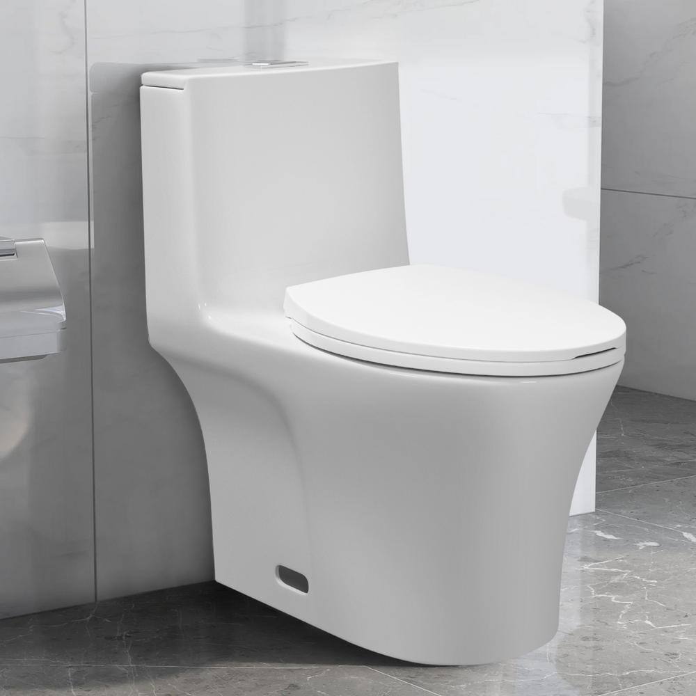 ANGELES HOME 12 in. Rough-In 1-piece 1.27 GPF Dual Flush Elongated Toilet in Glossy White Seat Included MOPT-272