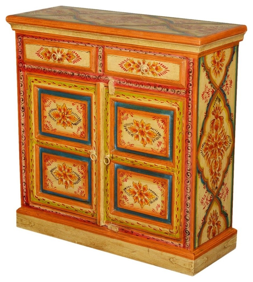 Golden Sun Garden Mango Wood Hand Painted 2 Drawer Storage Cabinet   Tropical   Accent Chests And Cabinets   by Sierra Living Concepts Inc  Houzz