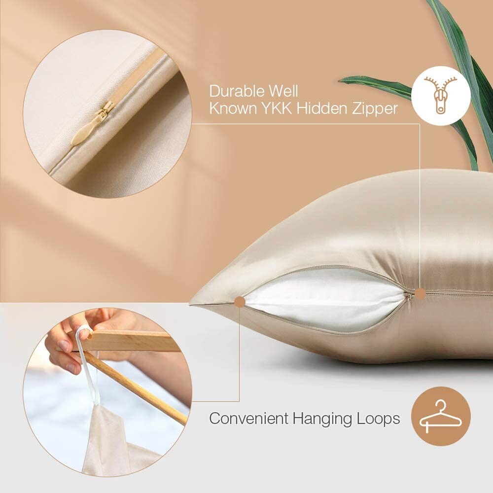 Double Sided Design Silk Pillowcase with Hidden Zipper Champagne Gold