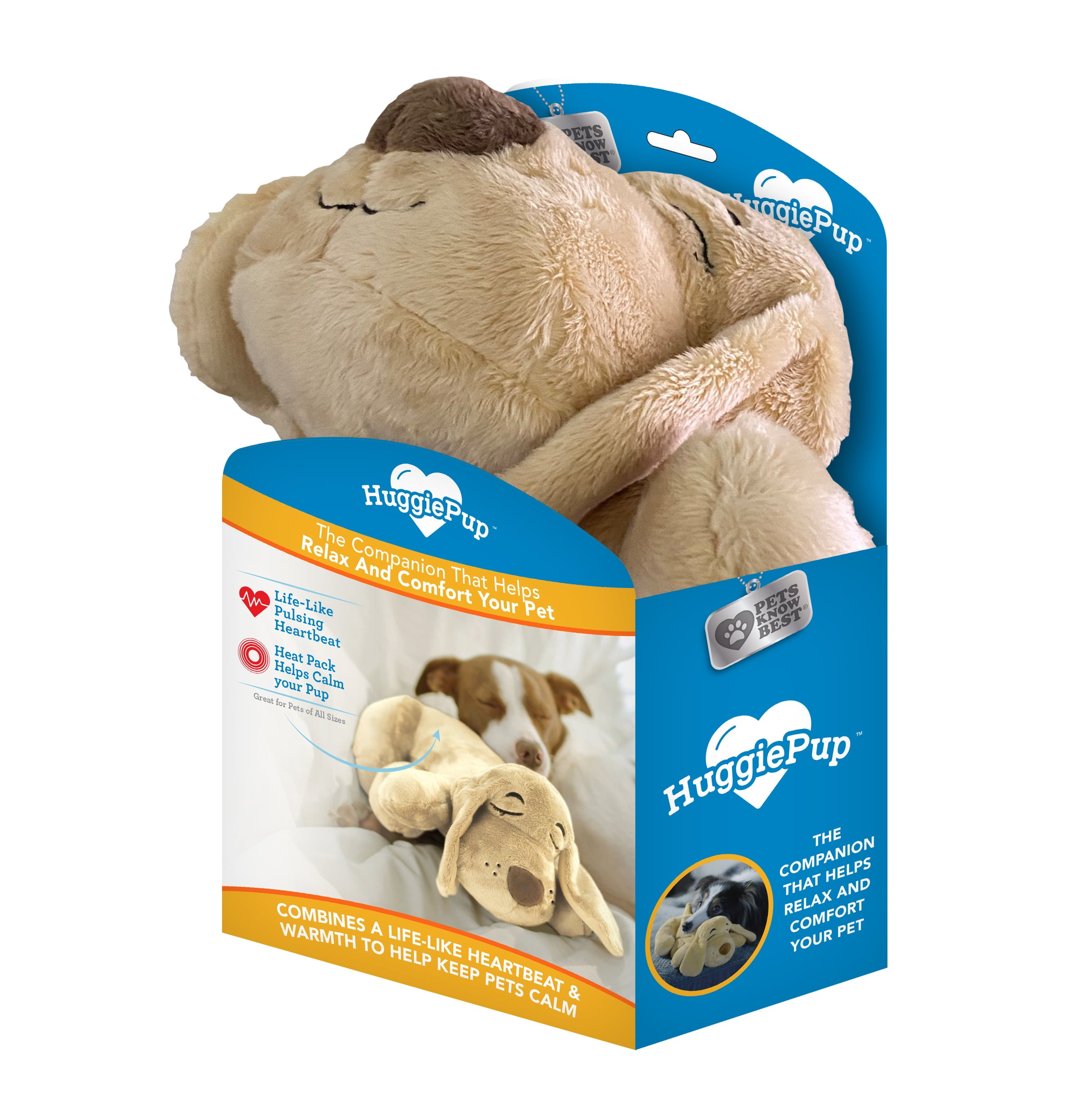 Pets Know Best Huggie Pup Cuddly Puppy Behavioral Aid Toy for Crate Training， Washable， Beige