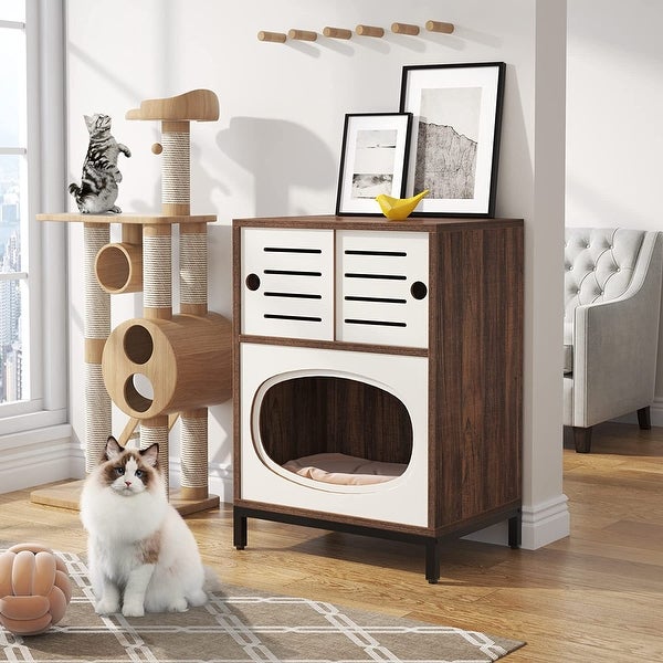 Hidden Cat Litter Box Furniture with Doors Storage