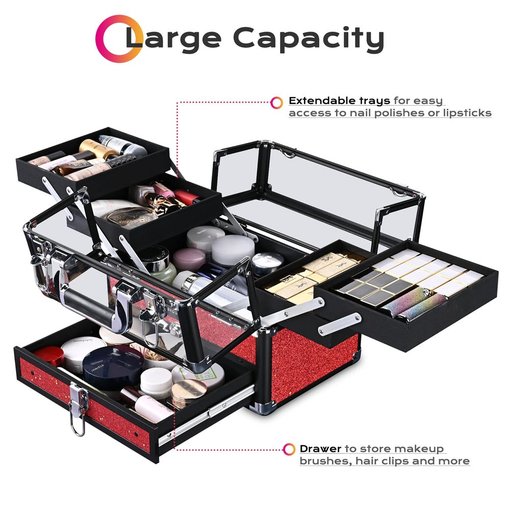 Byootique Sparkle Makeup Train Case 2-Tier Extendable Trays