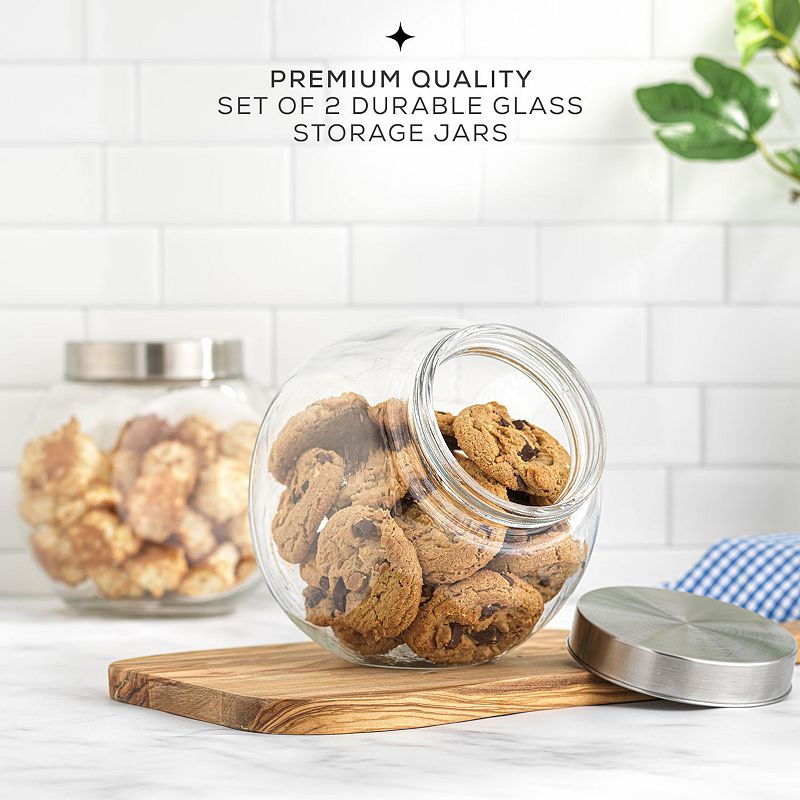 JoyFul 2-Pack Round Glass Cookie Jar with Airtight Lid