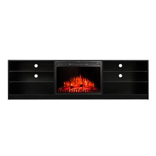 79 in. Black Modern Fireplace TV Stand with Open Shelf Fits TV's up to 70 in. with RGB Light D-W331S00042