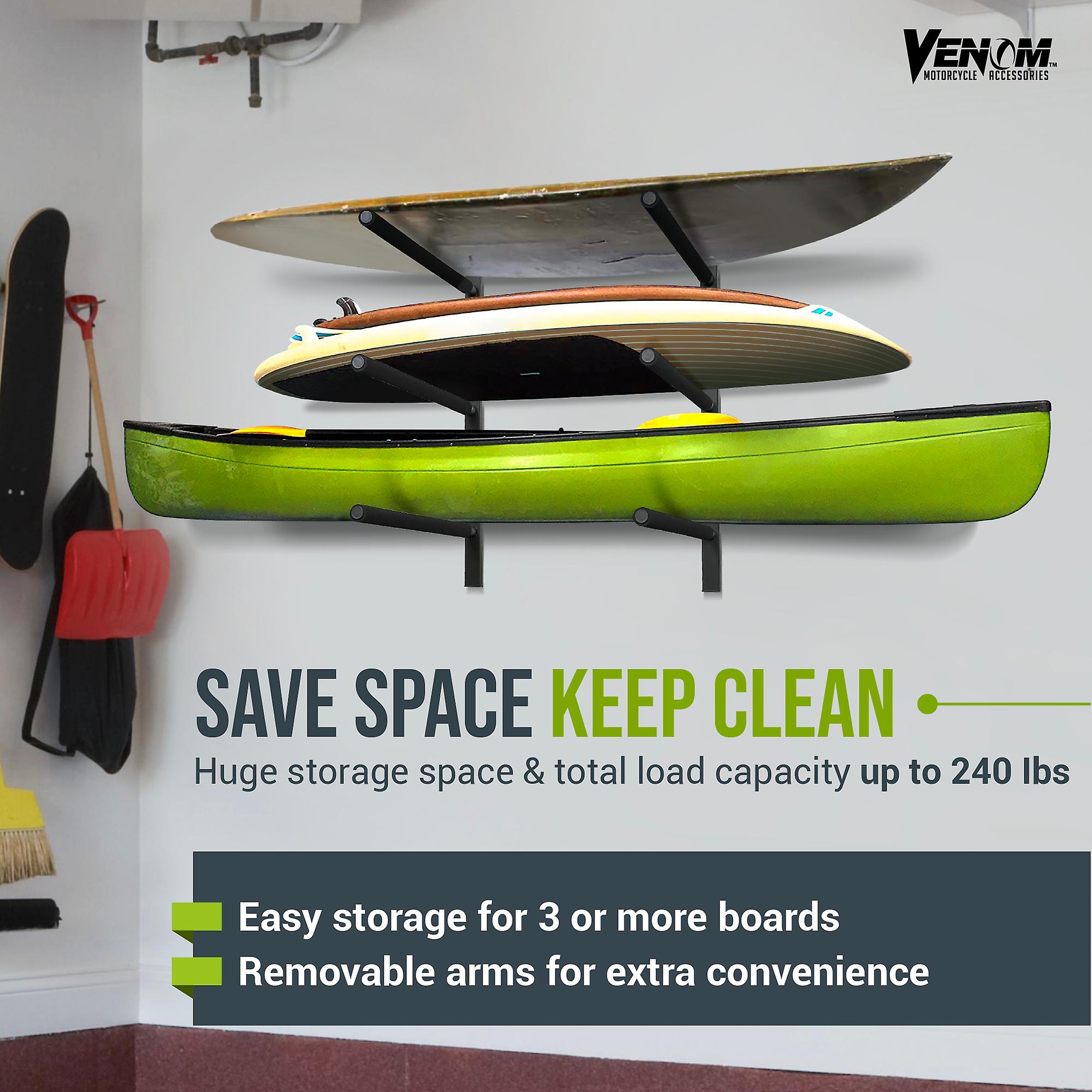 Paddle Board Rack Wall Mounted 3 SUP Storage Rack， 3 Level Surfboard Rack， Kayak Rack， Snowboard Wall Mount，  Dock Storage， Garage Storage， Ski Storage， Canoe Accessories， Holds Up To 240lbs