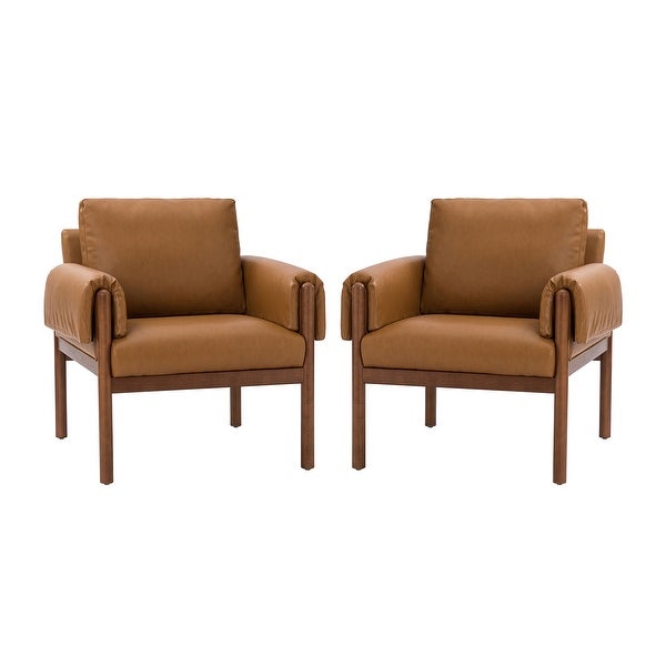 Tiago Comfy Glossy Living Room Armchair with Solid Wood Base Set of 2 by HULALA HOME