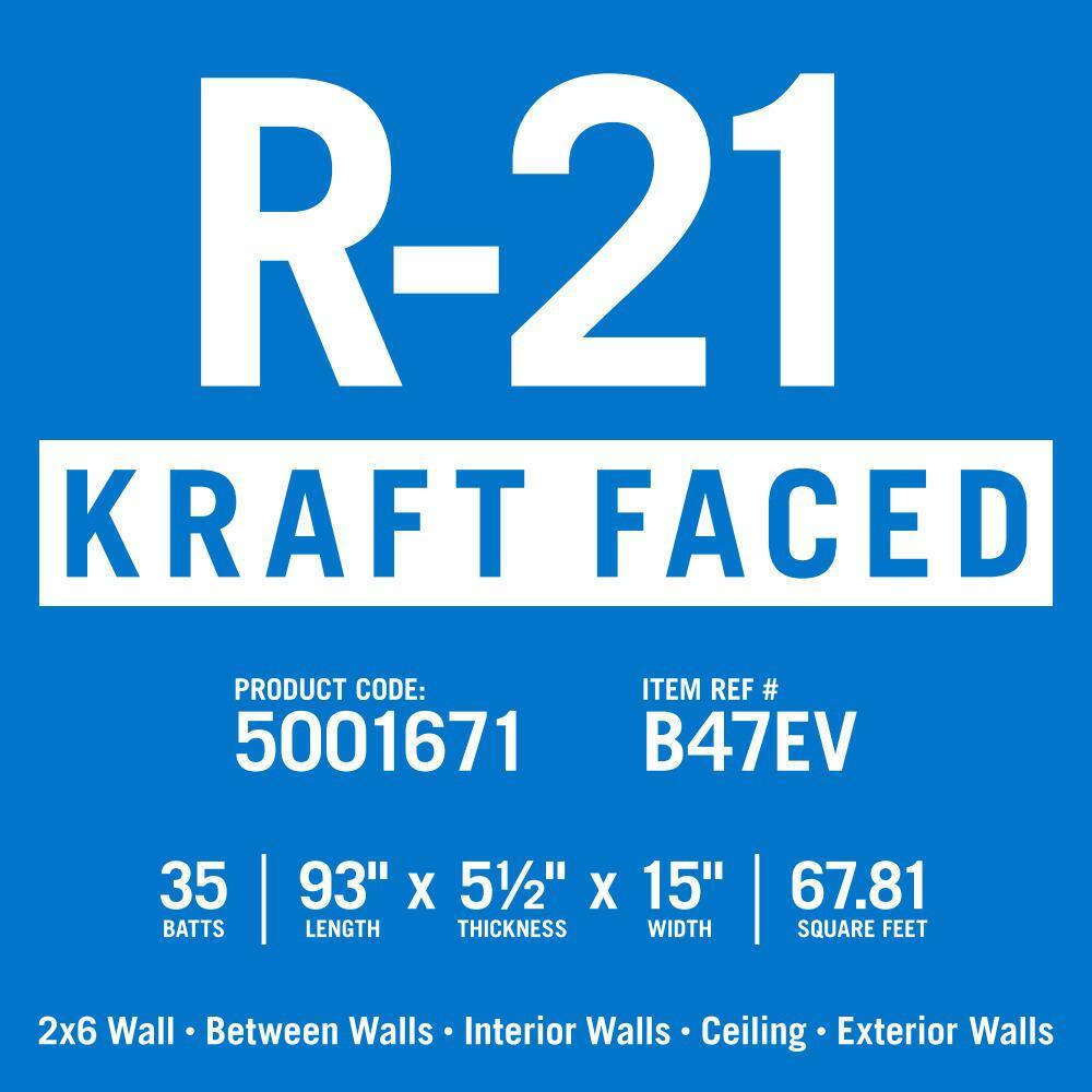 Knauf Insulation R-21 EcoBatt Kraft Faced Fiberglass Insulation Batt High Density 5-12 in. x 15 in. x 93 in. (15-Bags) 691017