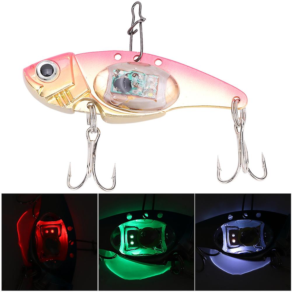 Underwater Led Light Metal Hard Lure 3d Fish Fishing Artificial Bait Treble Hook(pink)