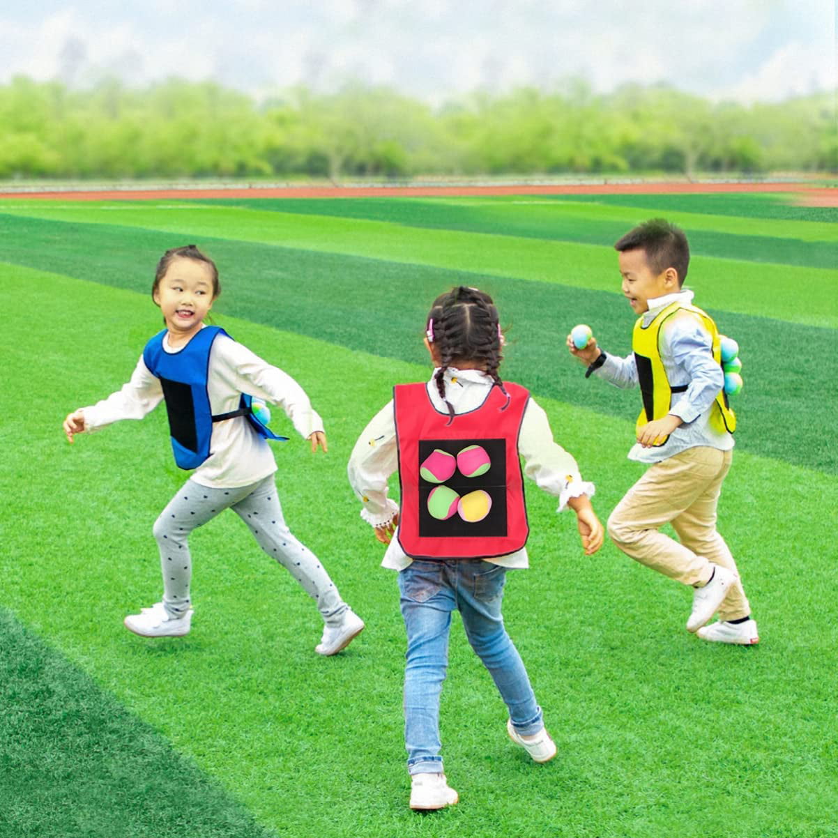 Dodgeball Sticky Vest 2 Set with 10Pcs Random Soft Balls, Summer Outdoor Games for Kids - Outside Yard Camping Backyard Activities