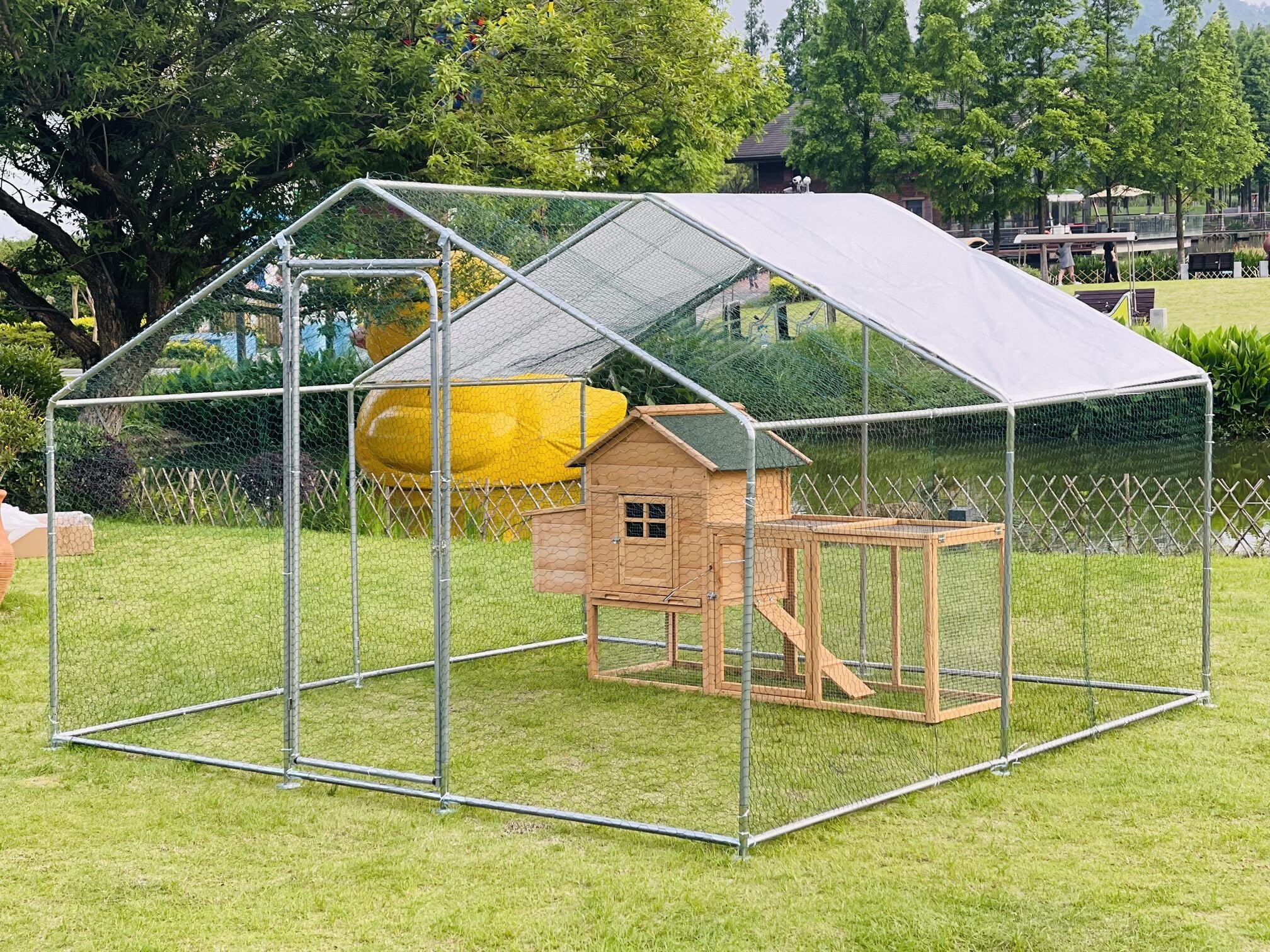 Outdoor Large Metal Chicken Coop for 20-40 chickens Walk-in Hen House Poultry Pet Hutch w/ Cover Garden Backyard Cage for Farm Use