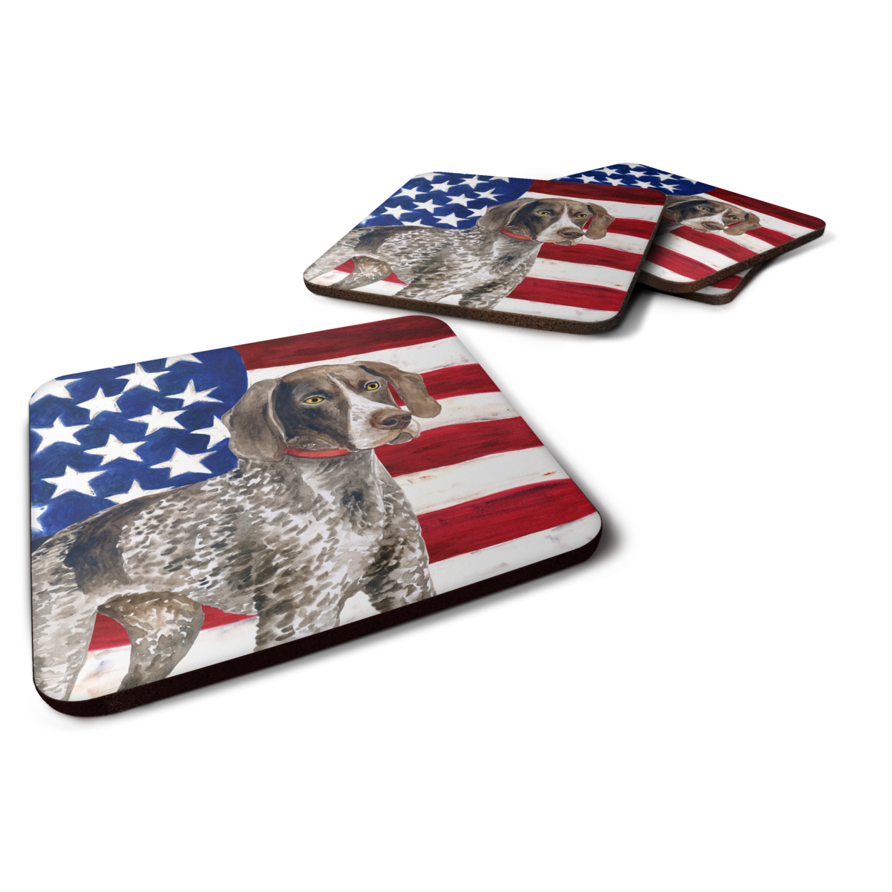 Carolines Treasures BB9641FC German Shorthaired Pointer Patriotic Foam Coaster Set of 4， 3 1/2 x 3 1/2， multicolor