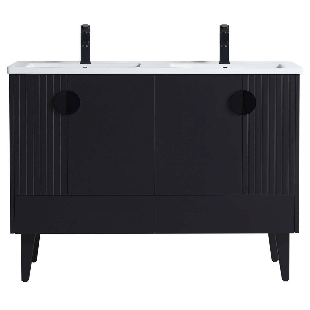 FINE FIXTURES Venezian 48 in. W x 18.11 in. D x 33 in. H Bathroom Vanity Side Cabinet in Black Matte with White Ceramic Top VN48BL-VNHA2BLD