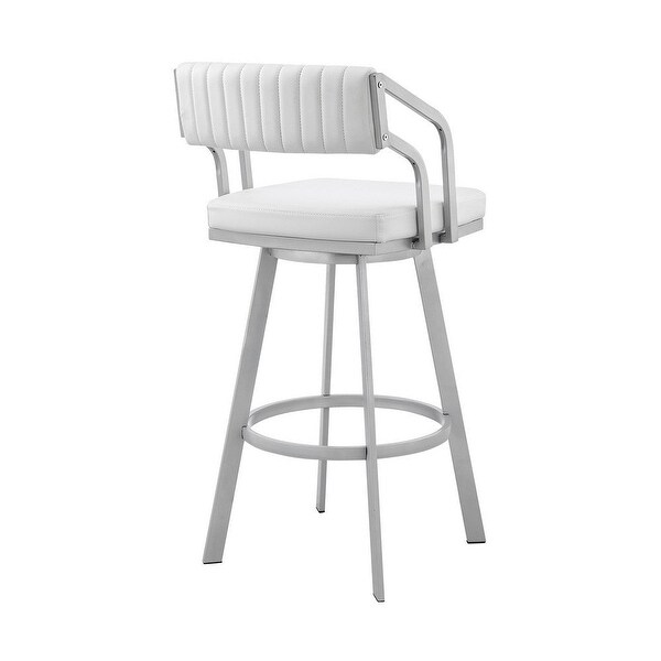 Lyla 30 Inch Metal Bar Stool， Swivel， Vegan Faux Leather