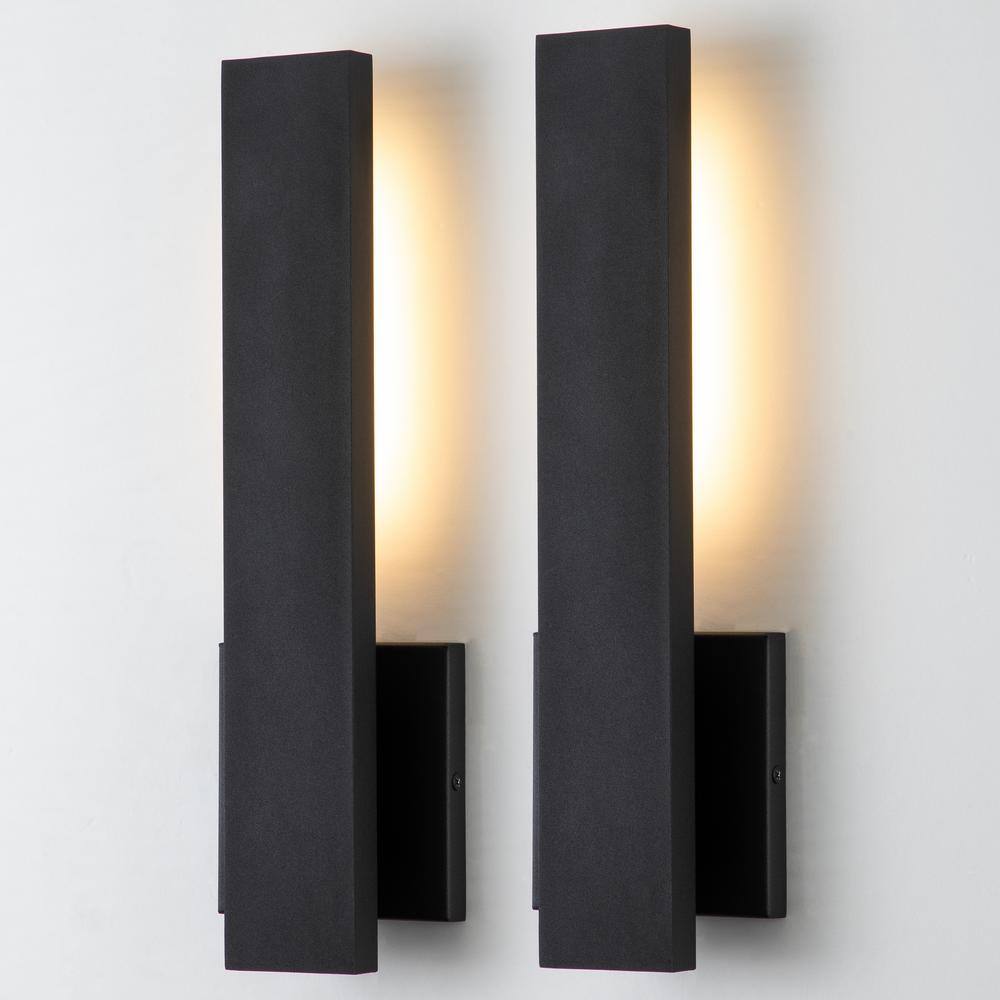 Laplusbelle 1 Light Matte Black Aluminum Hardwired LED Outdoor Wall Lantern Sconce 2-Pack LA2279-2W